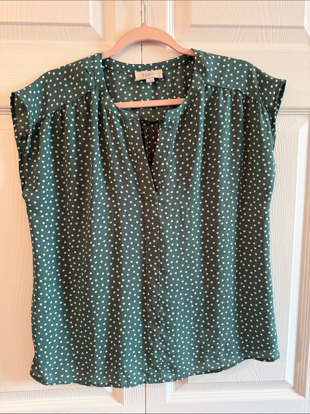 Loft Outlet Teal Green Polka Dot Blouse with Cap Sleeves